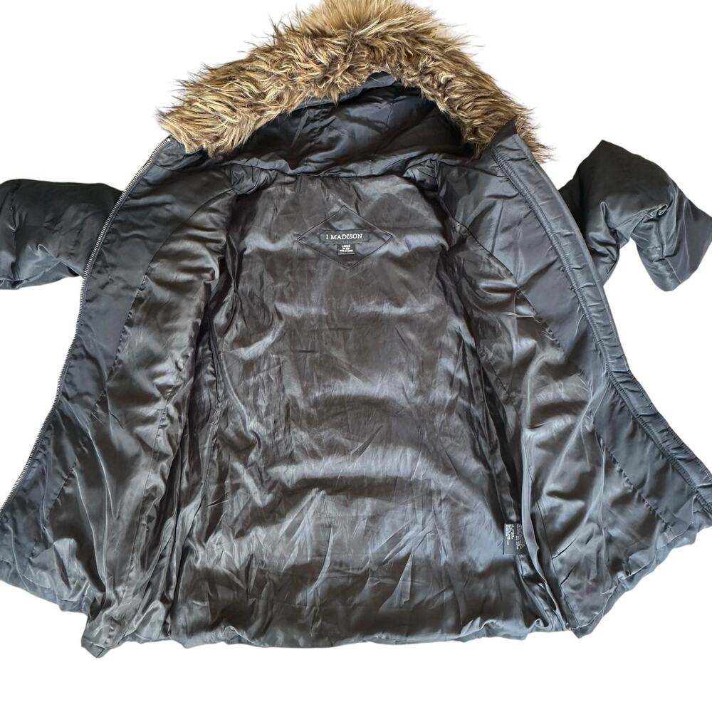 Womens Coat Size Large Black Fox Tail Fur Trim Puffer Down Jacket Winter Cold - Picture 3 of 8